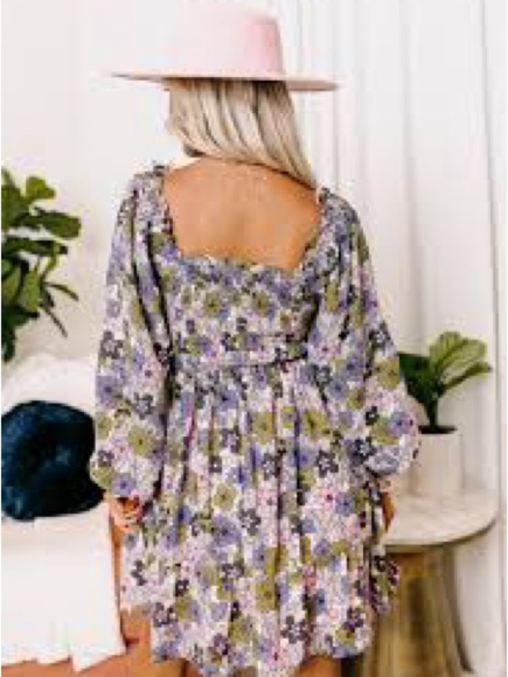 Floral Smocked Mini Dress in Purple and Olive - Picture 5 of 5